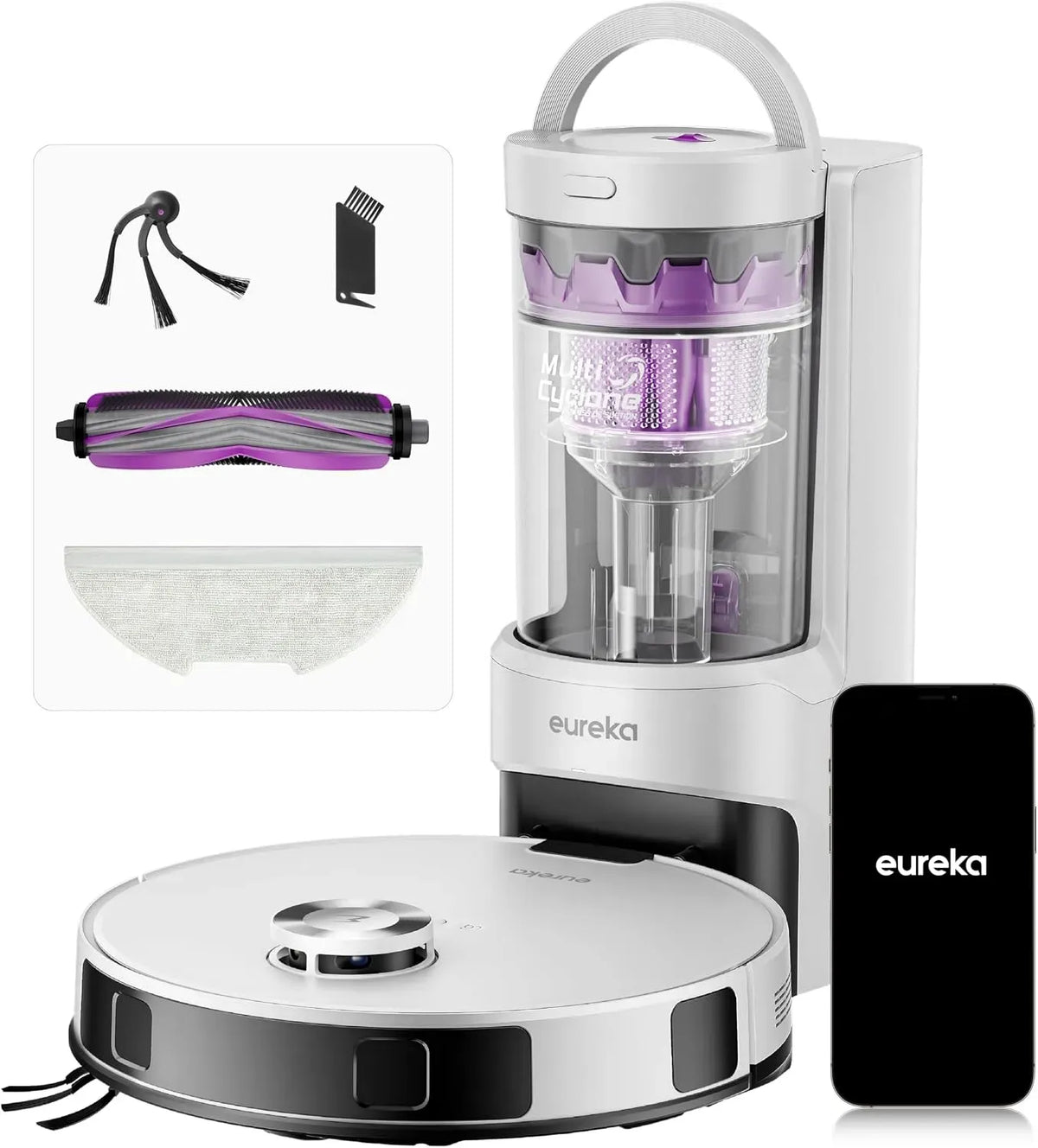 Saugroboter, EUREKA E20, Staubsaugerroboter, Saug- und Wischroboter, Evo Plus Saugroboter mit Wischfunktion Absaugstation beutelloser