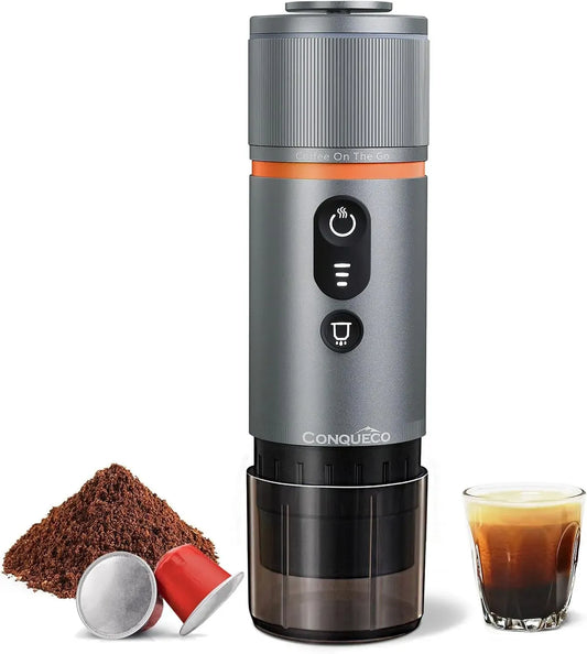Espressomaschine, 12 V, CONQUECO, tragbar, Camping, 2,5 Minuten Schnelles Erhitzen, 8 Tassen Espresso für Eine Ladung