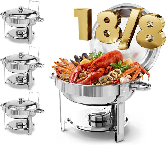 Chafing Dish Warmhaltebehälter 4er, 5,7 L, Edelstahl, Silber, Edelstahl Speisenwärmer 5,7 L, 304, 18/8