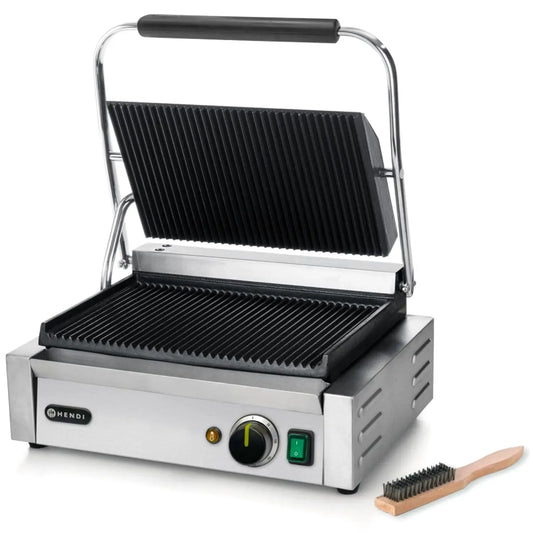 230V/2200W Grillreinigungsbürste, Kontaktgrill, Elektrogrill, Kontaktgrill und Paninigrill, 340x235mm, 2200 W, 230 V, 216 mm, Edelstahl, HENDI