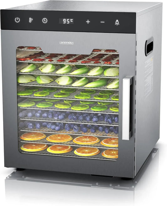 Wäschetrockner, 800 W, 35 bis 85 °C, Edelstahl, 10 Edelstahl Einlegetabletts mit insgesamt 8400 cm², Dörrautomat Edelstahl mit 10 Edelstahlgitter