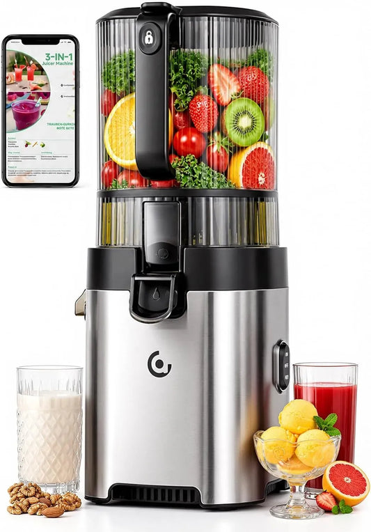 Entsafter, 600 W, AMZCHEF, Slow Juicer 600W mit 158mm Extra großem Einfüllöffnung